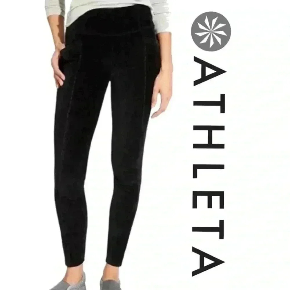 ATHLETA Womens Cord High Waisted Metro LEGGINGS Size M Black EUC
